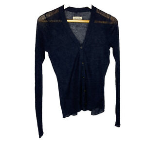 Women's XS Nili Lotan Navy Blue 100% Linen Button Front Lightweight Cardigan